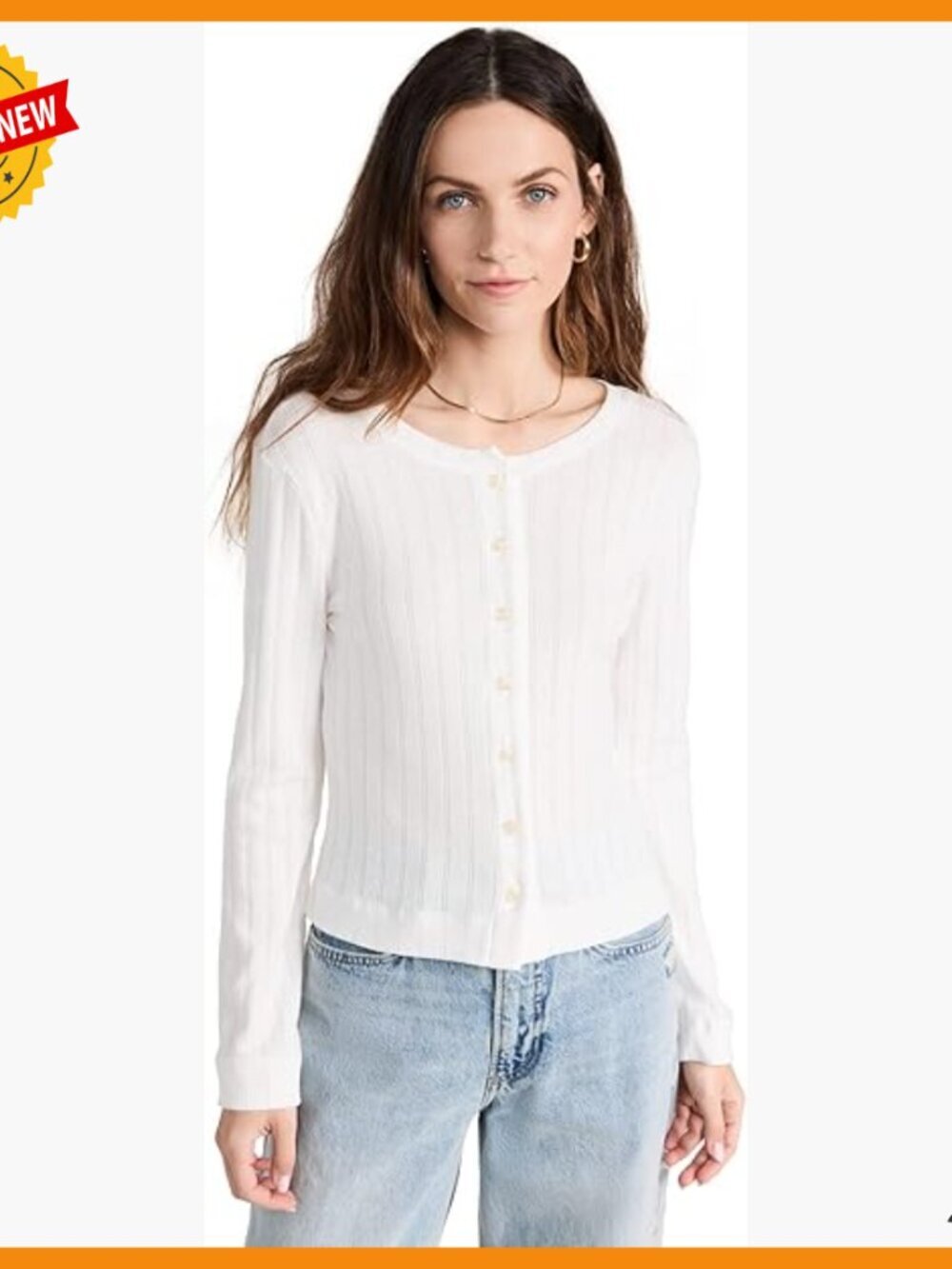 Lightweight Jersey Cardigan with Pointelle Stitching, Long Sleeves, Button Front